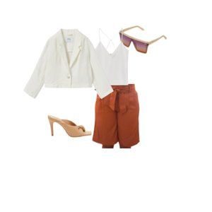 brown, short, knee length short, linen short